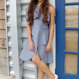 Habitual Kids NWT Girl's Asymmetrical High-Low Dress Navy Striped size 7/8